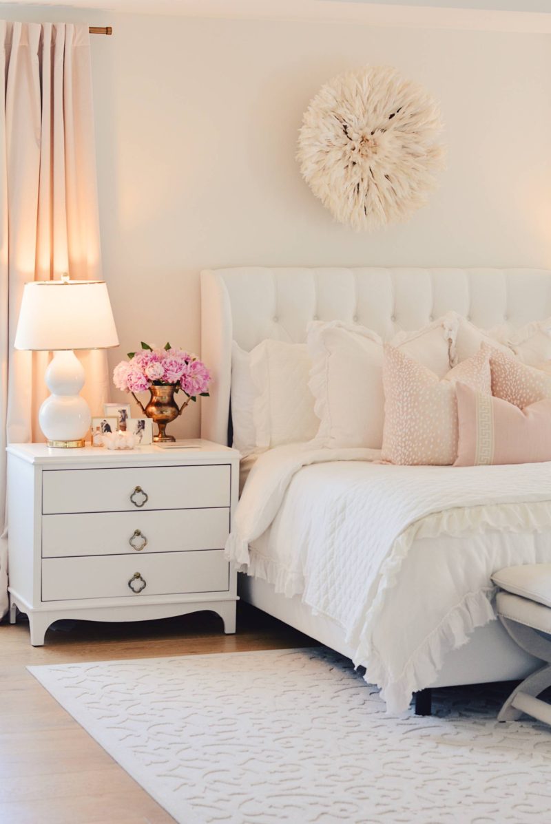 Elegant White Master Bedroom & Blush Decorative Pillowsl - The Pink Dream